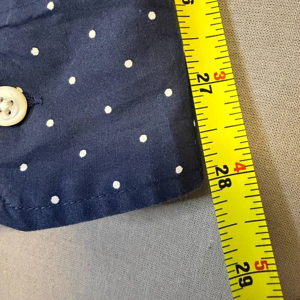 J.Crew Mens XXL Slim Secret Wash Organic Cotton Stretch Polka Dot Shirt Navy